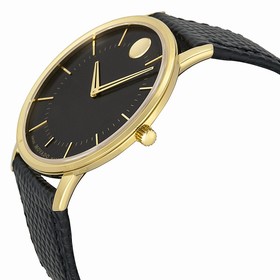Movado Black Dial Black Leather Men's Watch 0606847