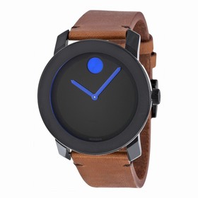 Movado Bold Black Dial Cognac Leather Unisex Watch 3600304