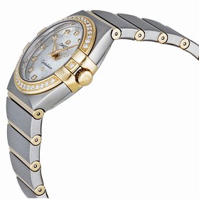 Omega Constellation Silver Diamond Brushed Solid 18kt Gold with Steel Ladies Watch 12325276052002