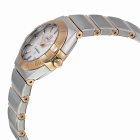 OMega Constellation White Mother of Pearl Dial Stainless Steel and 18kt Rose Gold Ladies Watch 12320246005003