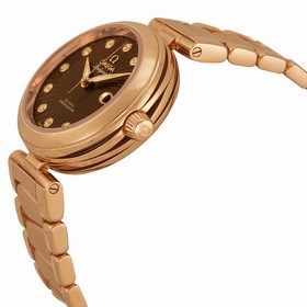 Omega De Ville Ladymatic Brown Dial 18K Rose Gold Diamond Ladies Watch 42560342063001