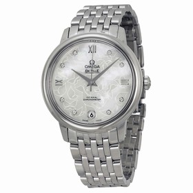 Omega De Ville Prestige White Mother of Pearl Diamond Dial Stainless Steel Automatic Ladies Watch 42410332055001