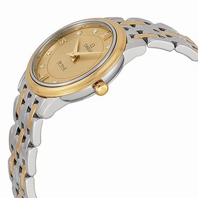 Omega DeVille Prestige Champagne Diamond Dial Steel and Yellow Gold Ladies Watch 42420276058001