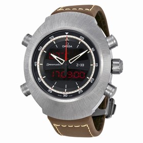 Omega Speedmaster Spacemaster Z-33 Black Analog-Digital Dial Brown Leather Chronograph Men's Watch 32592437901002