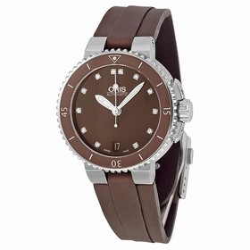 Oris Aquis Date Diamonds Brown Dial Brown Textile Ladies Watch 01 733 7652 4192-07 5 18 12FC