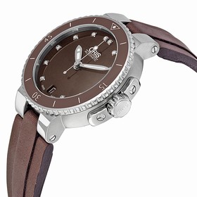 Oris Aquis Date Diamonds Brown Dial Brown Textile Ladies Watch 01 733 7652 4192-07 5 18 12FC