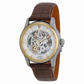 Oris Artelier Automatic Skeleton Dial Brown Leather Men's Watch 734-7670-4351LS