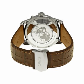 Oris Artelier GMT Automatic Silver White Dial Brown Leather Men's Watch 690-7690-4081LS