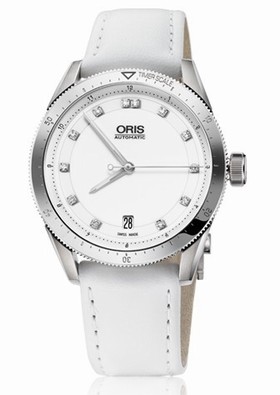 Oris Artix GT Date Diamonds White Dial White Leather Ladies Watch 01 733 7671 4191-07 5 18 40FC