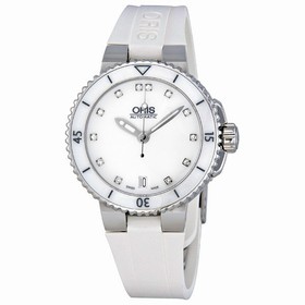 Oris Divers Date White Dial Automatic Rubber Ladies Watch 01 733 7652 4191 07