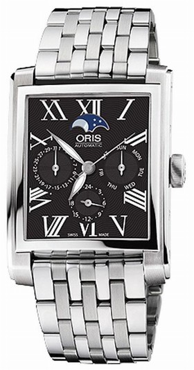 Oris Rectangular Black Dial Stainless Steel Automatic Men's Watch 582-7658-4034MB