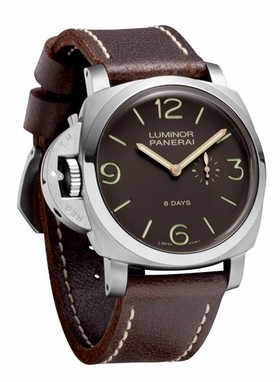 Panerai Luminor Brown Dial Titanium Brown Leather Men's Watch PAM00368