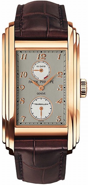 Patek Philippe 10 Day Tourbillion Dark Silver Dial Brown Leather Men's Watch 5101R