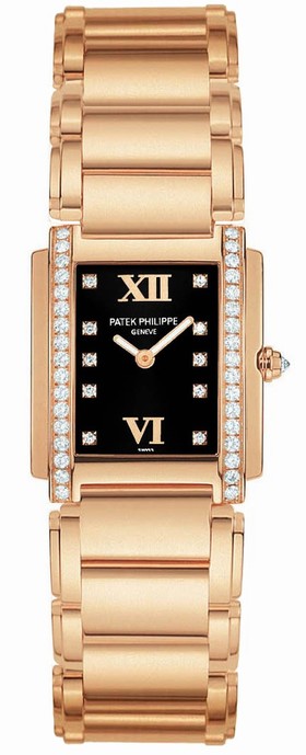 Patek Philippe Black Dial 18kt Rose Gold Diamond Ladies Watch 4908-11R-001