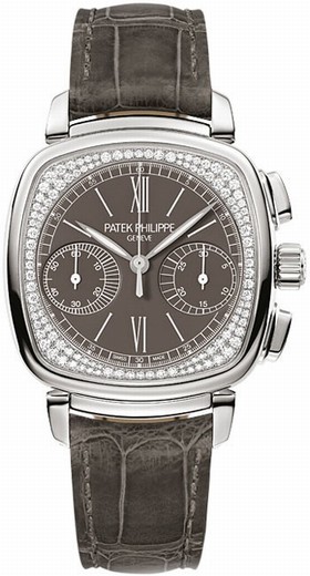 Patek Philippe Complications Pale Grey Dial Pale Grey Leather Ladies Watch 7071G-010