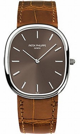 Patek Philippe Golden Ellipse Brown Dial Brown Leather Men's Watch 3738/100G-012