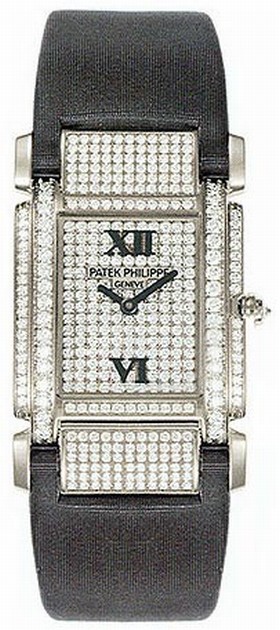 Patek Philippe Twenty-4 18kt White Gold Diamond Dial Satin Strap Ladies Watch 4910G