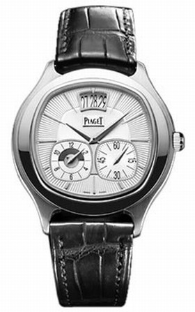 Piaget Emperador Coussin Silver Dial Black Leather Automatic Men's Watch GOA32016