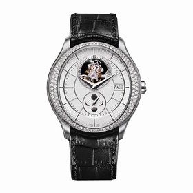 Piaget Gouverneur Silvered Guilloche Dial 18K White Gold Diamond Men's Watch GOA37115
