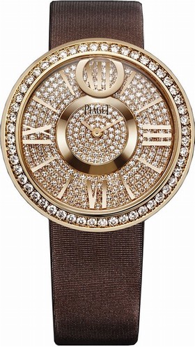 Piaget Limelight Dancing Light Diamond Pave Dial 18kt Rose Gold Brown Leather Men's Watch GOA37157