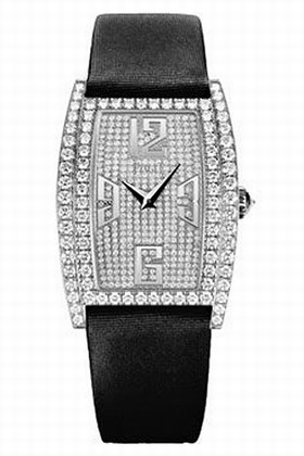 Piaget Limelight Diamond Pave Dial 18kt White Gold Black Satin Ladies Watch GOA36193