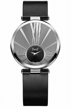 Piaget Limelight Twice Silver and Black Dial 18kt White Gold Black Satin Ladies Watch GOA35136