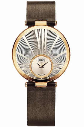 Piaget Limelight Twice Silver and Champagne Dial 18kt Rose Gold Brown Satin Ladies Watch GOA35137