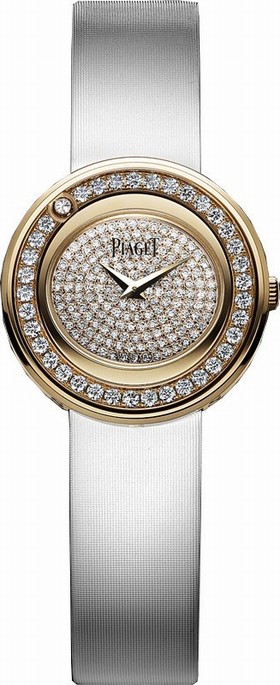 Piaget Possession Diamond Pave 18kt Rose Gold White Satin Men's Watch GOA37189