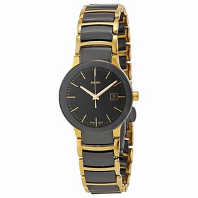 Rado Centrix Black Dial Yellow Gold PVD Black Ceramic Ladies Watch R30930152