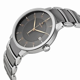 Rado Centrix Grey Dial Stainless Steel Case Stainless Steel and Black Ceramic Bracelet Men's Watch R30939132
