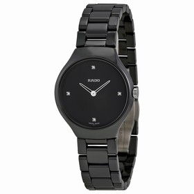 Rado True Thinline Black Dial Black Ceramic Ladies Watch R27742712