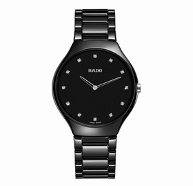 Rado True Thinline Quartz Black Dial Black High-tech Ceramic Ladies Watch R27741732