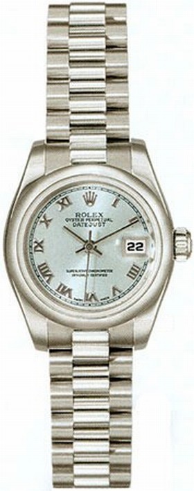 Rolex Datejust Blue Roman Dial President Bracelet Platinum Ladies Watch 179166BLR