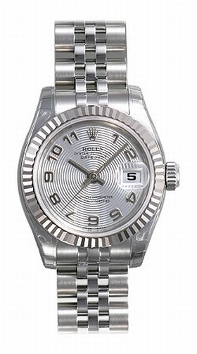 Rolex Datejust Silver Arabic Dial Jubilee Bracelet 18k White Gold Fluted Bezel Ladies Watch 179174