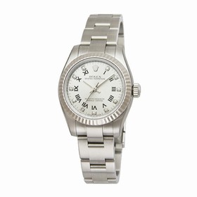 Rolex No Date Silver Roman Diamond Dial 18k White Gold Fluted Bezel Ladies Watch 176234SRDO