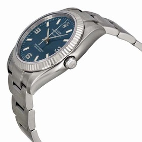 Rolex Air King Blue Dial 18kt Fluted White Gold Bezel Stainless Steel Oyster Unisex Watch 114234BLASO