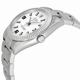 Rolex Airking White Arabic and Stick Dial Fluted 18k White Gold Bezel Oyster Bracelet Men's Watch 114234WASO