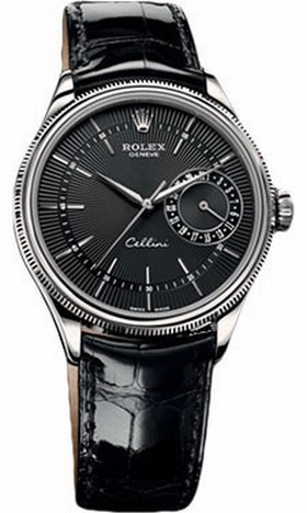 Rolex Cellini Date Black Dial 18K White Gold Men's Watch 50519BKSBKL