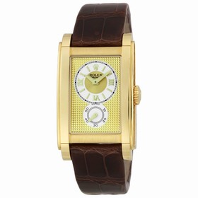 Rolex Cellini Prince Champagne Dial Leather Strap Men's Watch 54408