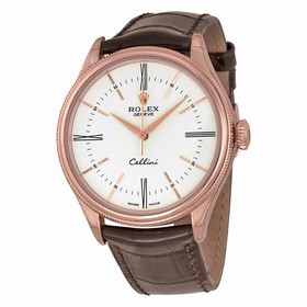 Rolex Celllini Automatic White Lacquer Dial Brown (Tobacco) Leather Watch 50505WSL