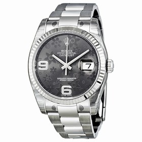 Rolex Datejust Automatic Brown Floral 18 kt White Gold Bezel Oyster Bracelet Ladies Watch 116234