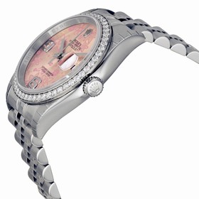 Rolex Datejust Automatic Pink Floral Dial Diamond Bezel Steel Ladies Watch 116244PFAJ