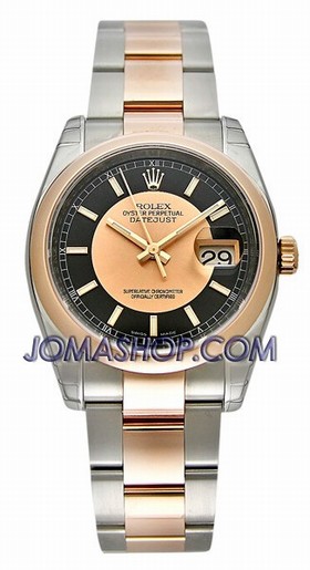Rolex Datejust Black and Rose Gold Index Dial Oyster Bracelet Two Tone Men's Watch 116201BKPSO