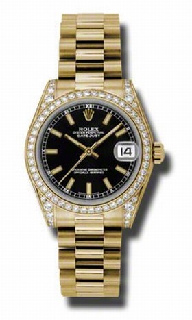 Rolex Datejust Black Automatic 18kt Yellow Gold President Ladies Watch 178158BKSP