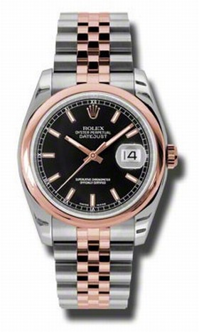 Rolex Datejust Black Dial Steel and 18kt Pink Gold Men's Watch 116201BKSJ