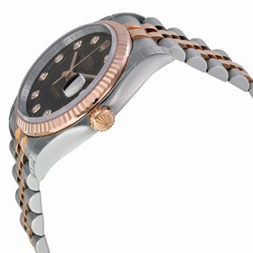 Rolex Datejust Black Diamond Dial Fluted 18k Rose Gold Bezel Jubilee Bracelet Men's Watch 116231BKDJ