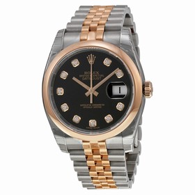 Rolex Datejust Black Diamond Dial Stainless Steel and 18kt Pink Gold Men's Watch 116201BKDJ