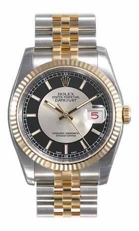 Rolex Datejust Black Index Dial Jubilee Bracelet Fluted Bezel Two Tone Men's Watch 116233SBKSJ