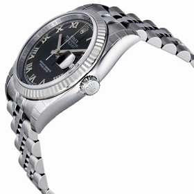 Rolex Datejust Black Roman Dial Jubilee Bracelet Fluted Bezel Men's Watch 116234BKRJ