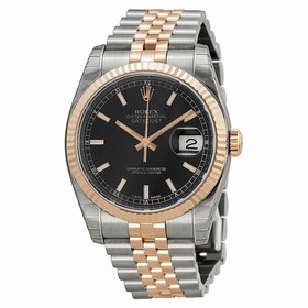 Rolex Datejust Black Stick Dial Fluted 18k Rose Gold Bezel Jubilee Bracelet Men's Watch 116231BKSJ